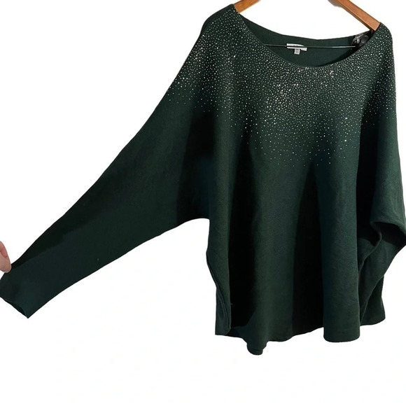 Vila Milano Sweater 2X Dark Green Rhinestone Studded Knit Pullover Embellished - Picture 4 of 6